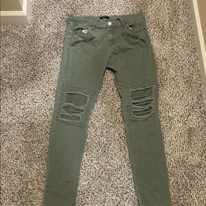 Fashion Nova Green Distressed Skinny Jeans